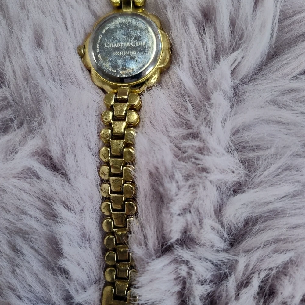 Charter Club Gold Floral Rhinestone Watch 8 Inch - Picture 9 of 9